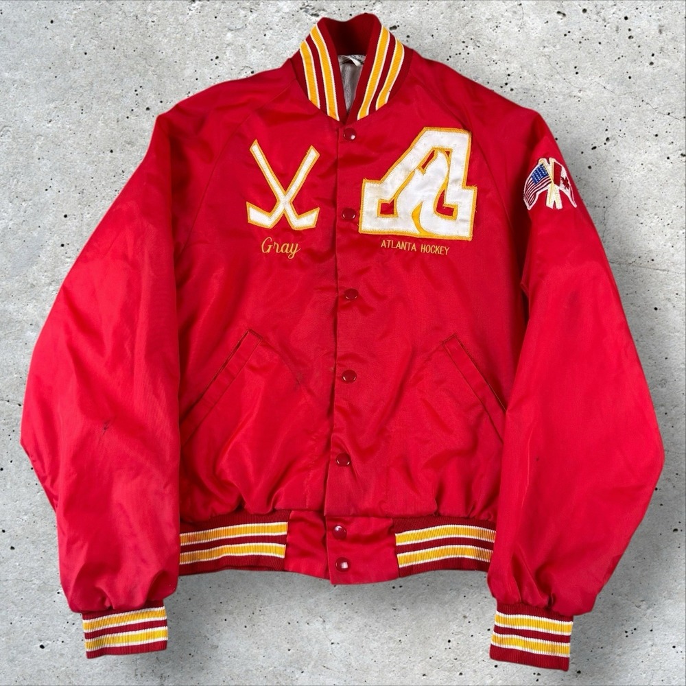 Vintage Atlanta Flames Satin‎ Bomber Jacket Adult Small Team Issue? 70s Hockey